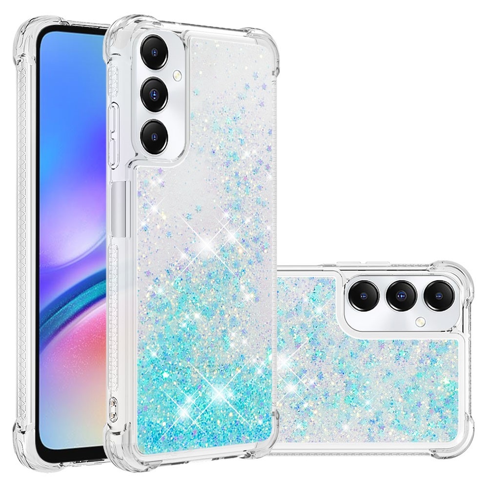 Glitter gélový presýpací obal na Samsung Galaxy A05s - modrý/hviezdičky