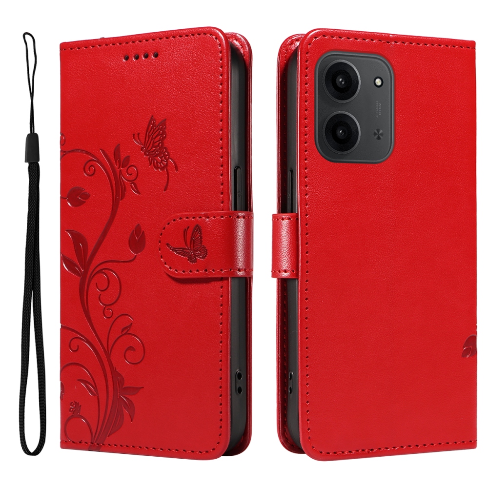 Flowers knižkové púzdro na Xiaomi Redmi 15C 4G/5G (173mm) - červené