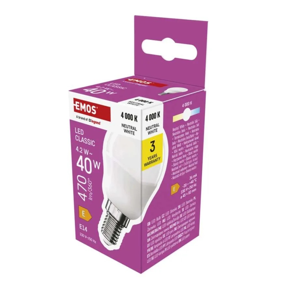 LED žiarovka Classic Mini Globe / E14 / 4,2 W (40 W) / 470 lm / neutrálna biela