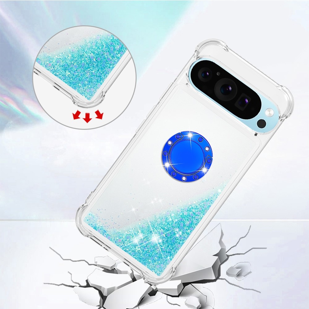 Glitt presýpací gélový obal s krúžkom na prst na Google Pixel 10 - modrý/hviezdičky