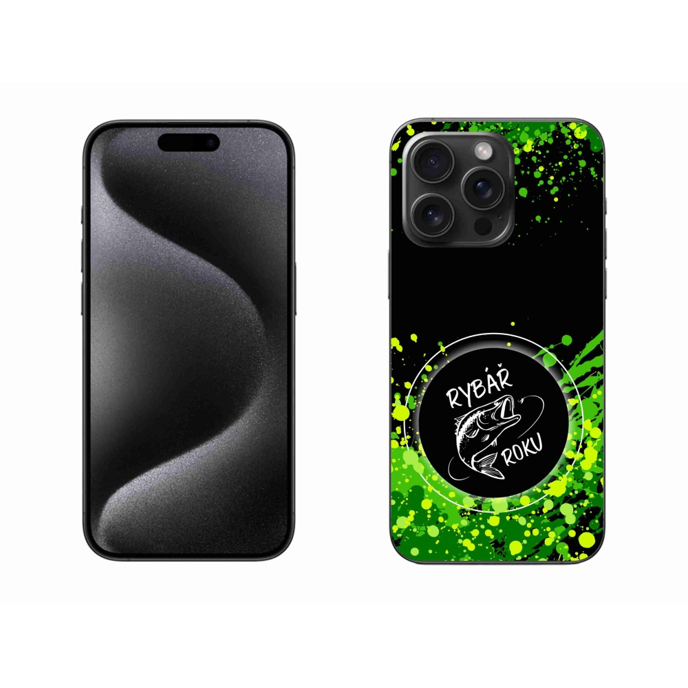 Gélový kryt mmCase na iPhone 15 Pro Max - rybár roku čierne pozadie