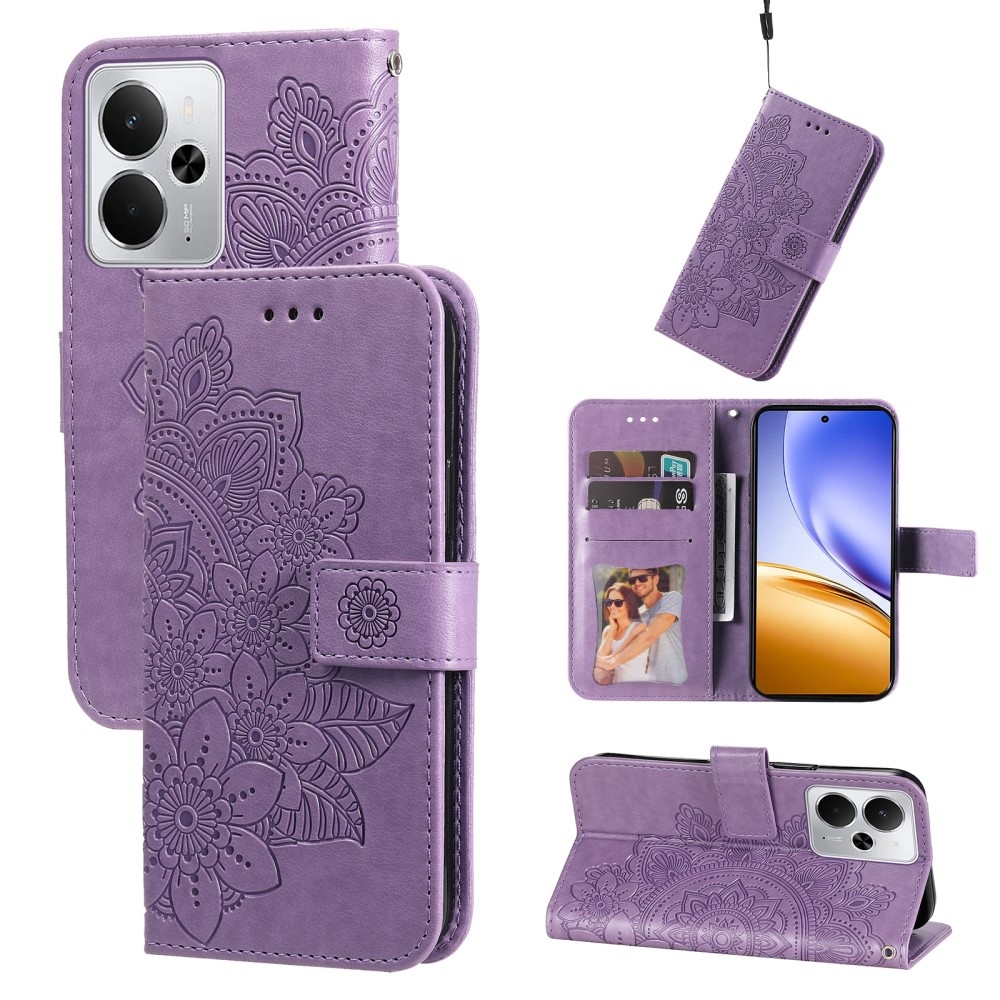 Floral knižkové púzdro na Realme 14 5G - fialové