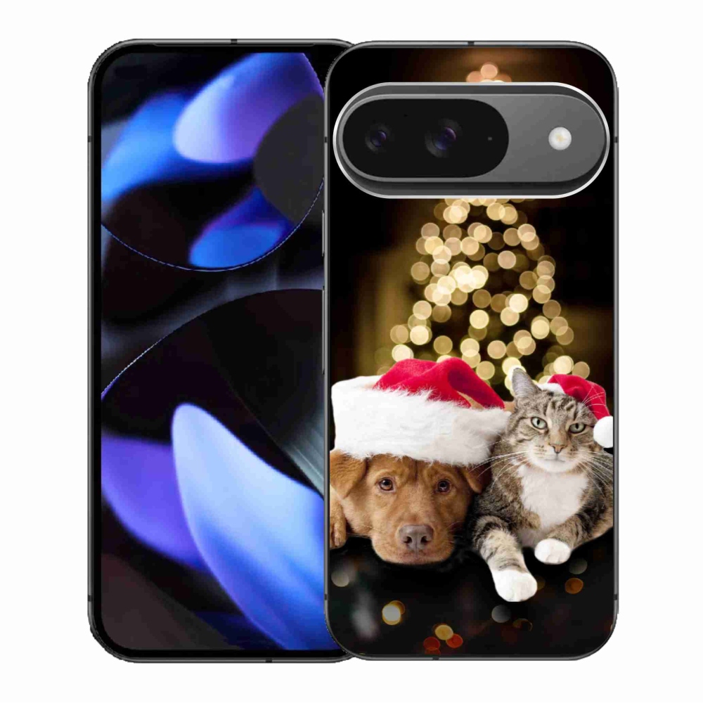 Gélový kryt mmCase na Google Pixel 9/9 Pro - vianočný pes a mačka