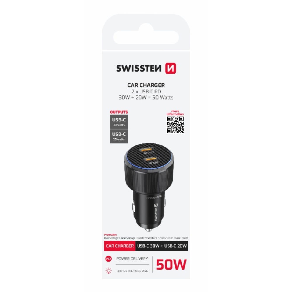 Swissten CL adaptér 2x USB-C PD, 50W - čierny
