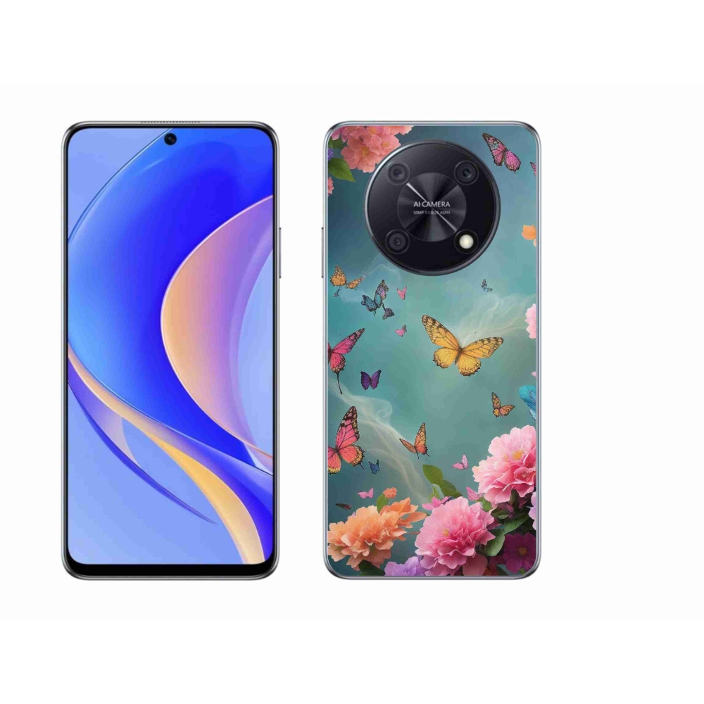 Gelový kryt mmCase na Huawei Nova Y90 - barevné květy a motýli