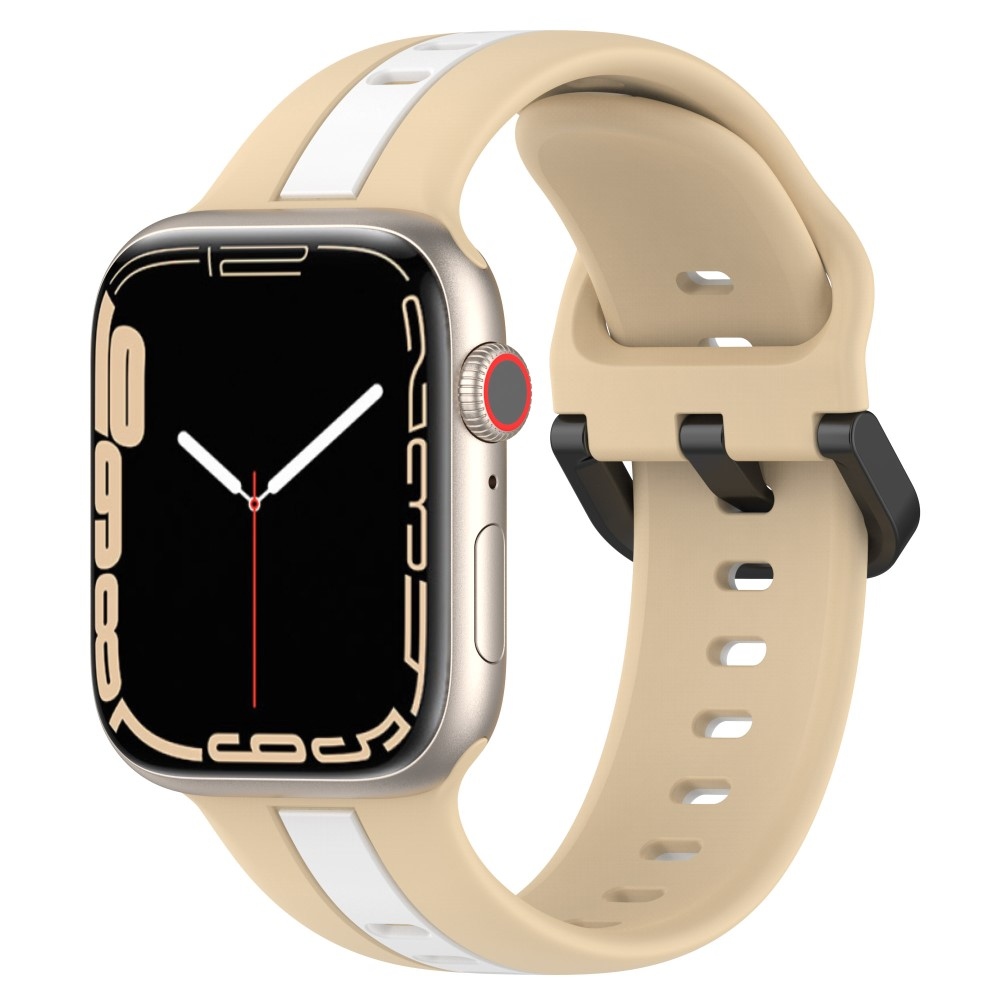 Strap silikónový remienok na Apple Watch Ultra/Ultra 2 49mm/SE/SE 2022/2023 44mm/9/8/7 45mm/6/5/4 44mm/3/2/1 42 mm - khaki/biely