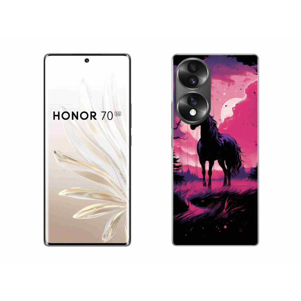 Gélový kryt mmCase na Honor 70 - čierny kreslený kôň 1