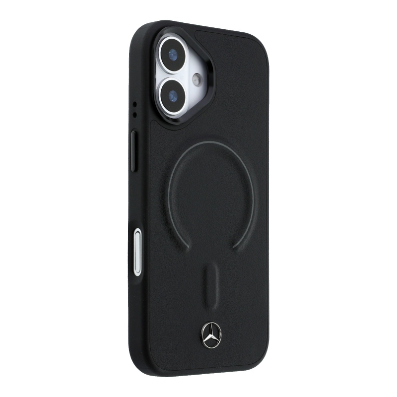 Mercedes PU kožený 3D zadný kryt MagSafe pre iPhone 17 Black