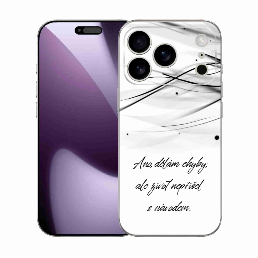 Gélový kryt mmCase na iPhone 17 Pro - citát biele pozadie