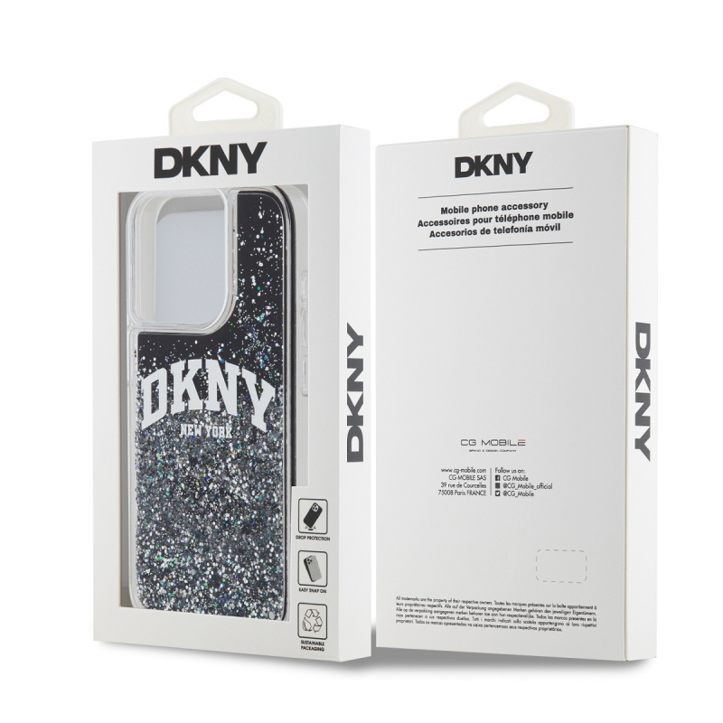 DKNY Liquid Glitter Arch Logo Zadný Kryt pre iPhone 15 Pro Black