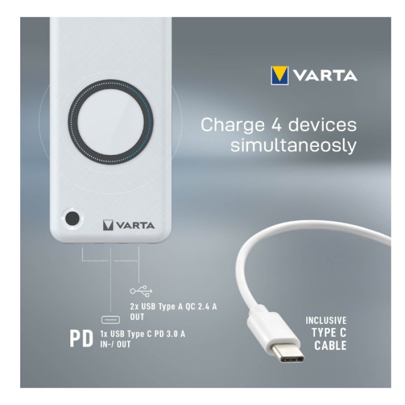 VARTA Portable Bezdrôtová Powerbanka 15000mAh Silver