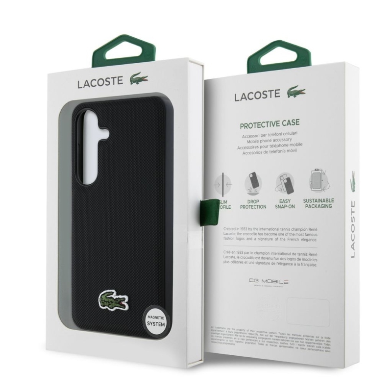Lacoste Iconic Petit Pique Woven Logo MagSafe zadný kryt pre Samsung Galaxy S25 Black