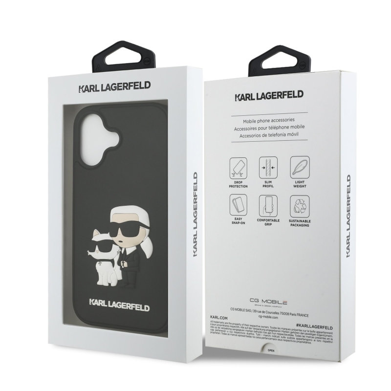 Karl Lagerfeld 3D gumový zadný kryt Karl and Choupette pre iPhone 17 Black
