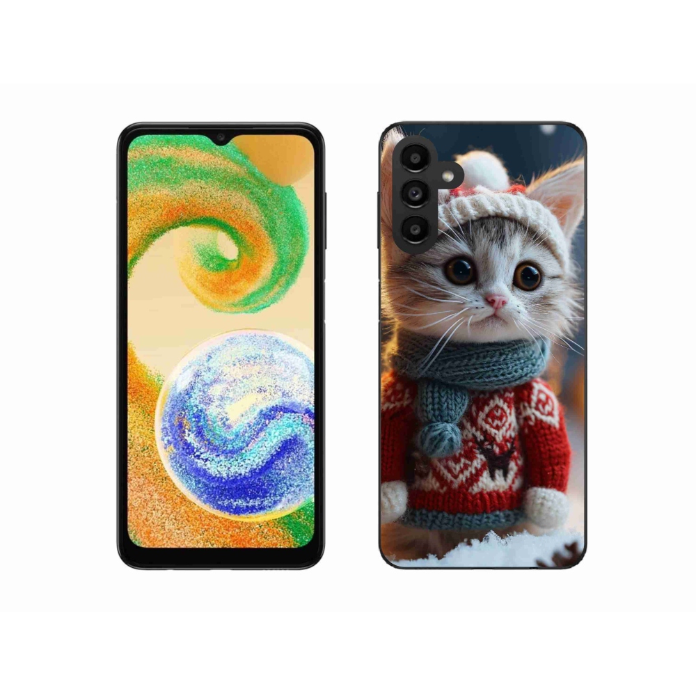 Gélový kryt mmCase na Samsung Galaxy A04s (164.7x76.7x9.1mm) - mačiatko vo svetri