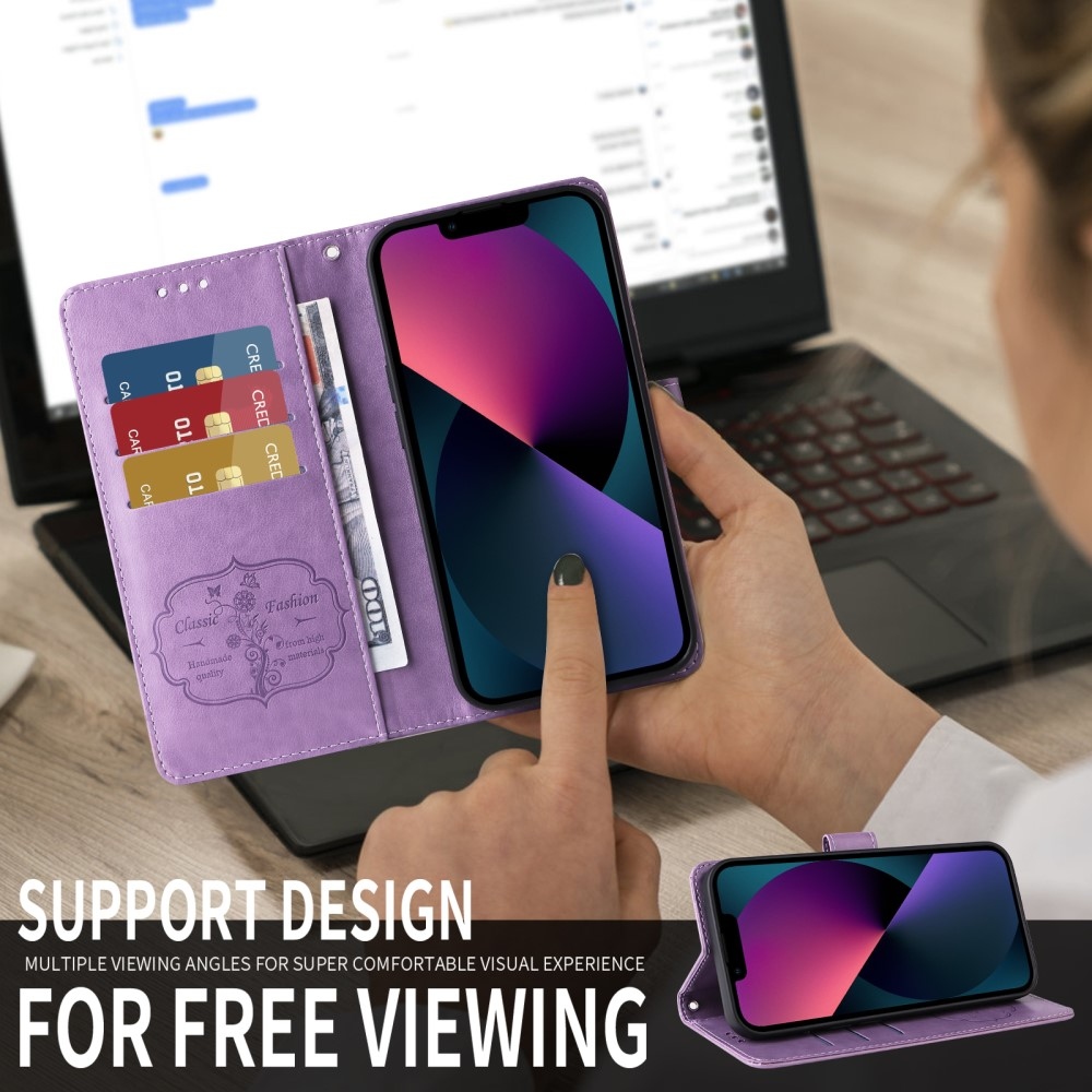 Flowery knižkové puzdro na Realme 14 5G - fialové