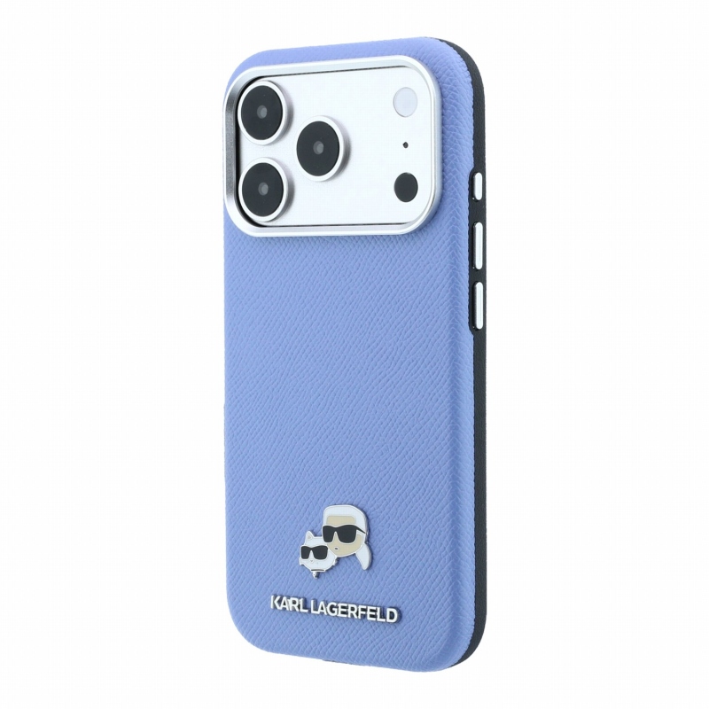 Karl Lagerfeld PU Grained Semi Wrap K&CH Heads Magsafe zadný kryt pre iPhone 18 Pro Max, modrý