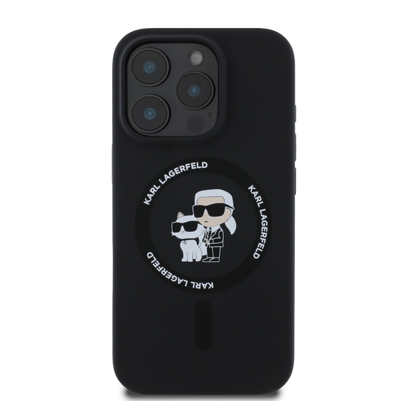 Karl Lagerfeld Liquid Silicone Karl and Choupette MagSafe Zadný Kryt pre iPhone 16 Pro Black