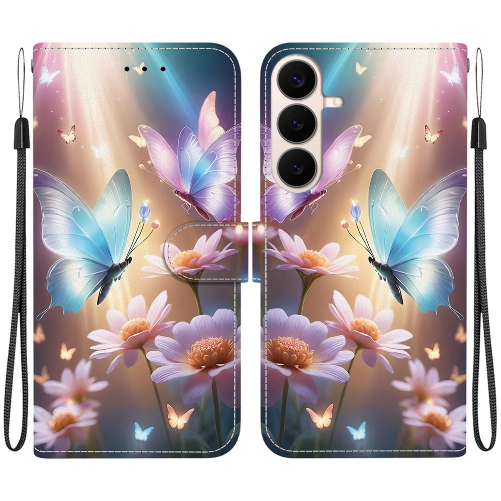 Versatile knižkové púzdro na Samsung Galaxy S26 FE - motýle a margaréty