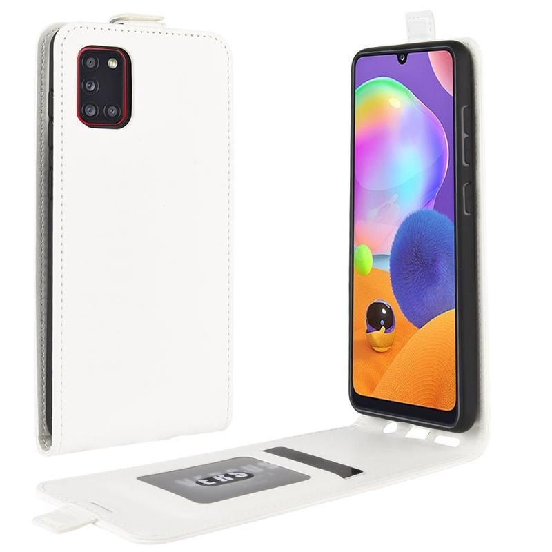 Vertical PU kožené flipové puzdro na mobil Samsung Galaxy A31 - biele