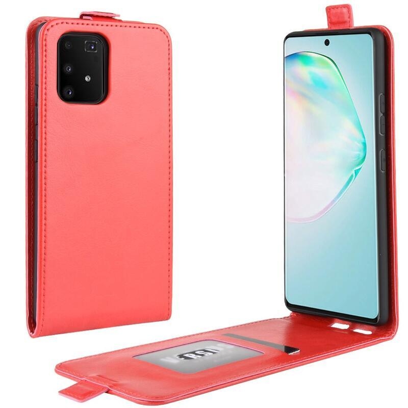 Vertical PU kožené flipové puzdro na mobil Samsung Galaxy S10 Lite - červené