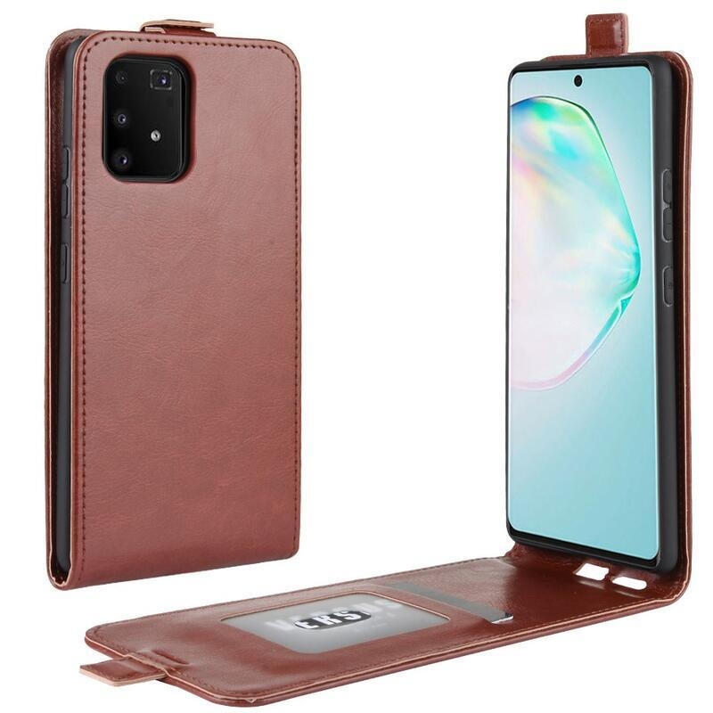 Vertical PU kožené flipové puzdro na mobil Samsung Galaxy S10 Lite - hnedé