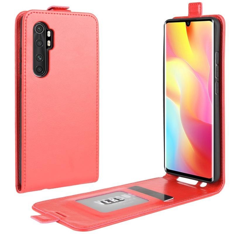 Vertical PU kožené flipové puzdro na mobil Xiaomi Mi Note 10 Lite - červené