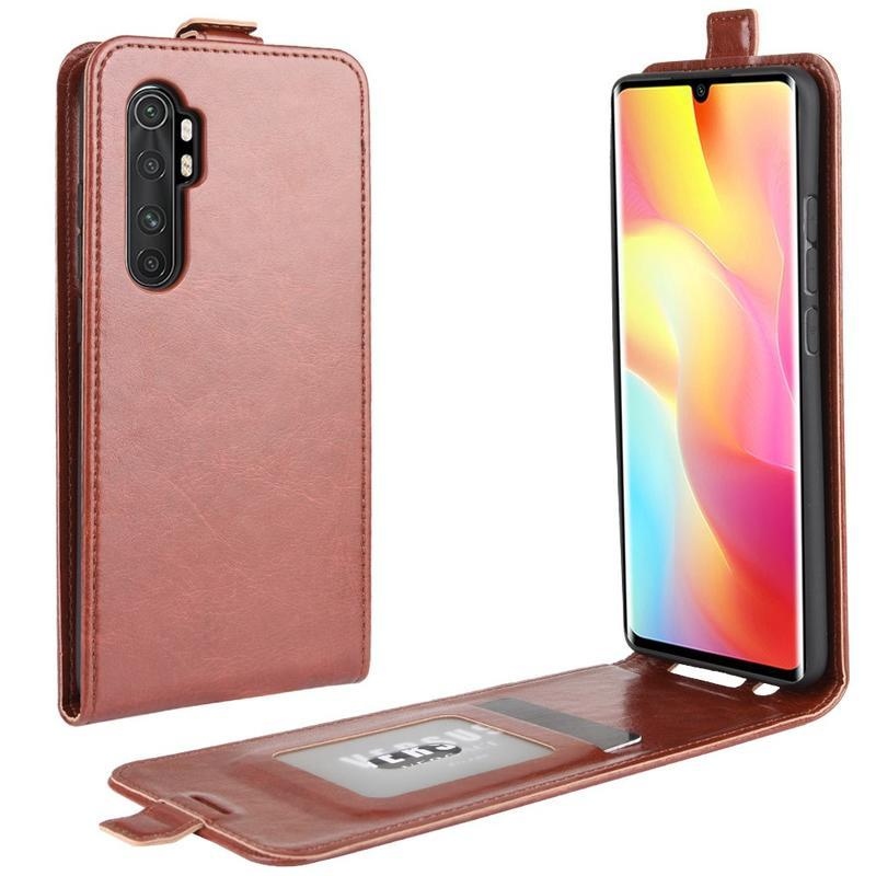 Vertical PU kožené flipové puzdro na mobil Xiaomi Mi Note 10 Lite - hnedé