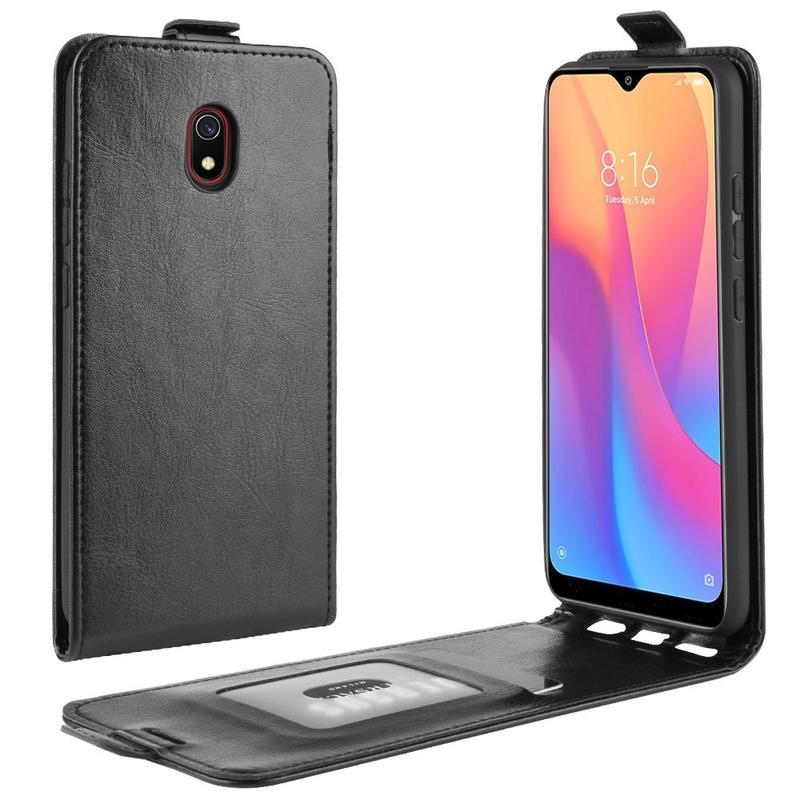 Vertical PU kožené flipové puzdro na mobil Xiaomi Redmi 8A - čierne