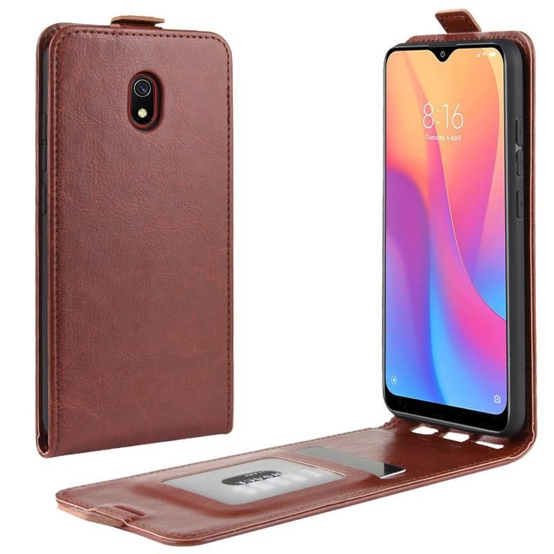 Vertical PU kožené flipové puzdro na mobil Xiaomi Redmi 8A - hnedé