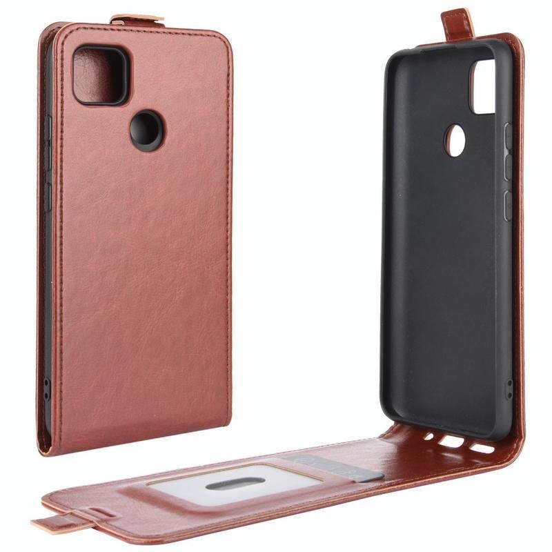 Vertical PU kožené flipové puzdro na mobil Xiaomi Redmi 9C - hnedé