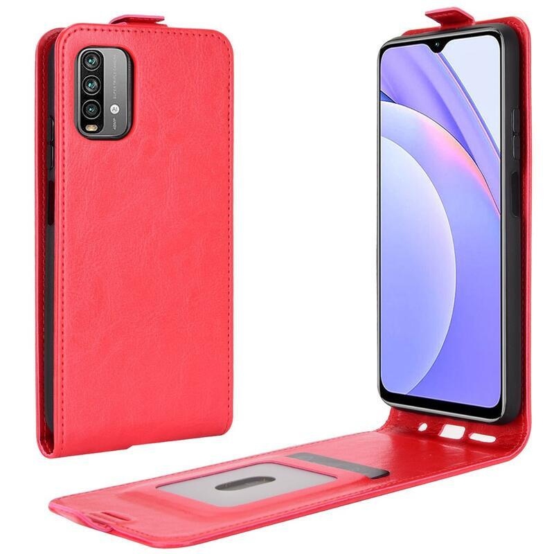 Vertical PU kožené flipové puzdro na mobil Xiaomi Redmi 9T/Poco M3 - červené