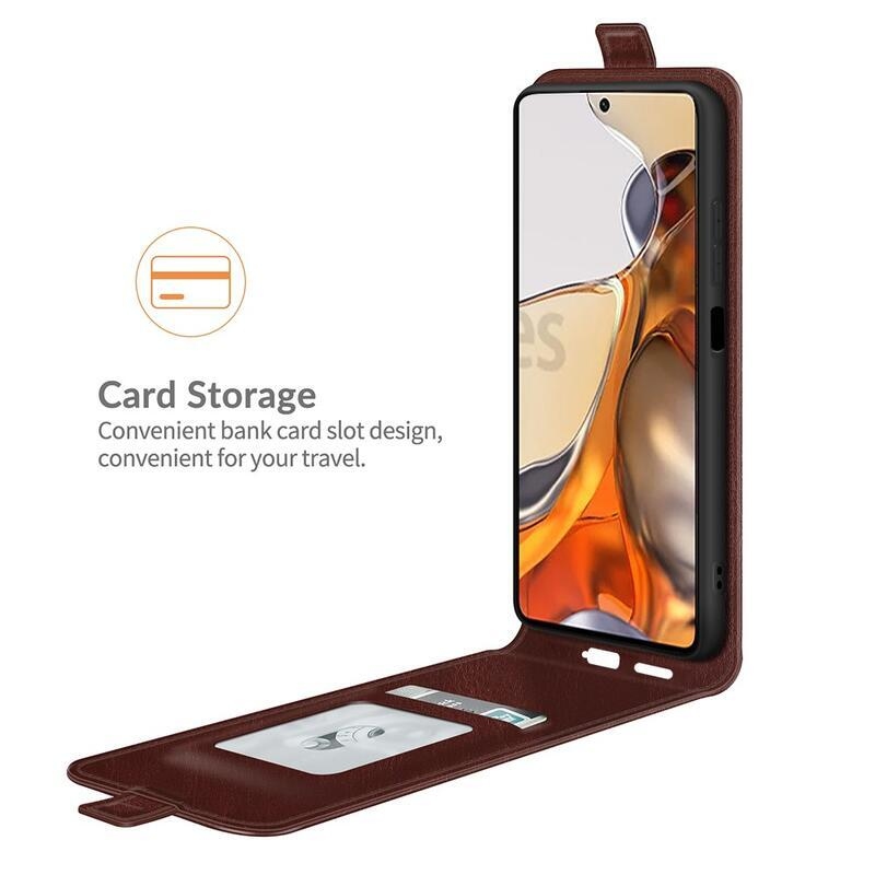 Vertical PU kožené peněženkové puzdro na mobil Xiaomi 11T / 11T Pro - hnedé