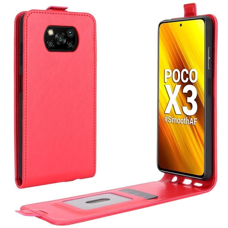 Vertical PU kožené peněženkové puzdro na mobil Xiaomi Poco X3/X3 Pro - červené