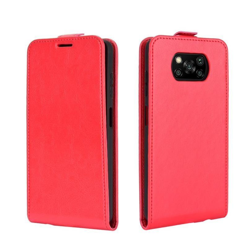 Vertical PU kožené peněženkové puzdro na mobil Xiaomi Poco X3/X3 Pro - červené