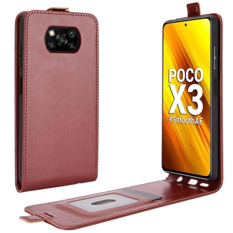 Vertical PU kožené peněženkové puzdro na mobil Xiaomi Poco X3/X3 Pro - hnedé