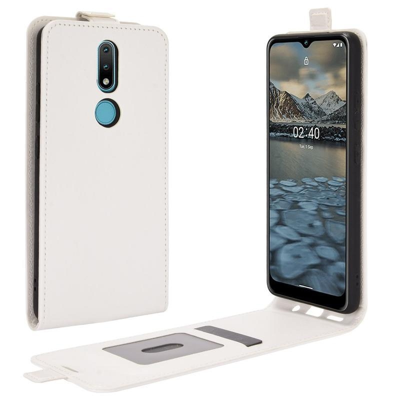 Vertical PU kožené puzdro na mobil Nokia 2.4 - biele