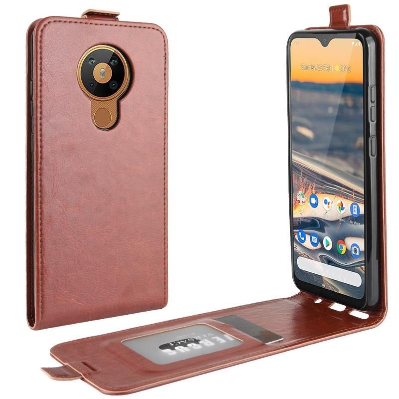 Vertical PU kožené puzdro na mobil Nokia 5.3 - hnedé