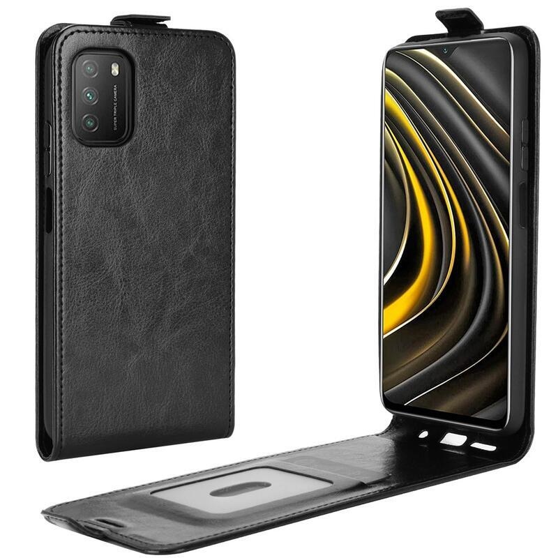 Vertical PU kožené puzdro na mobil Xiaomi Poco M3 - čierne