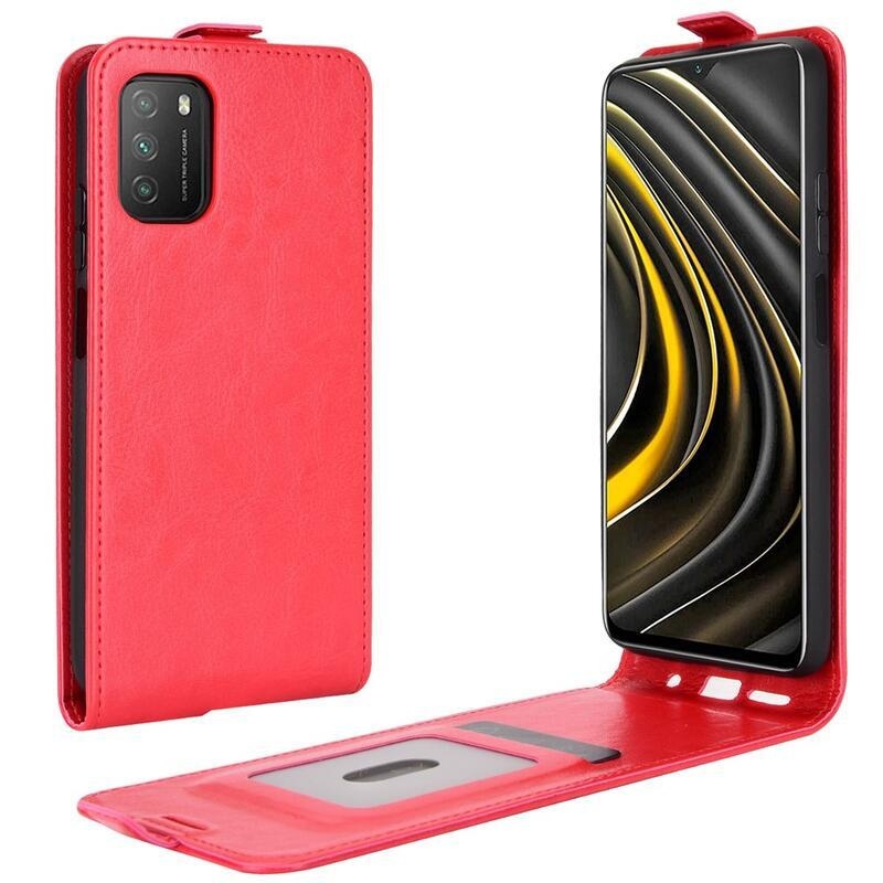 Vertical PU kožené puzdro na mobil Xiaomi Poco M3 - červené