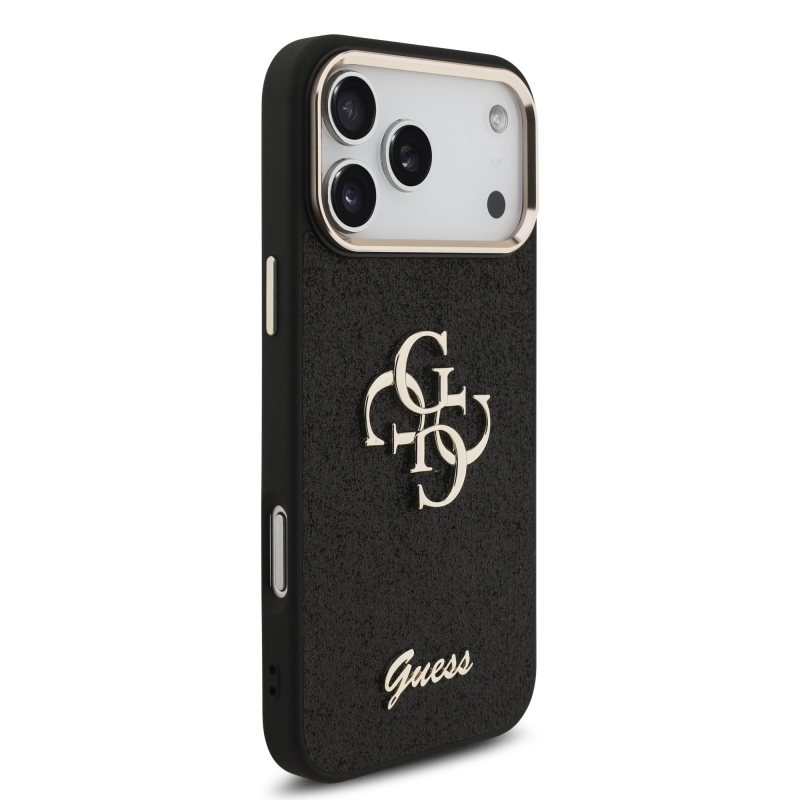 Guess PU Pevný zadný kryt 4G s kovovým rámom pre iPhone 17 Pro Max Black