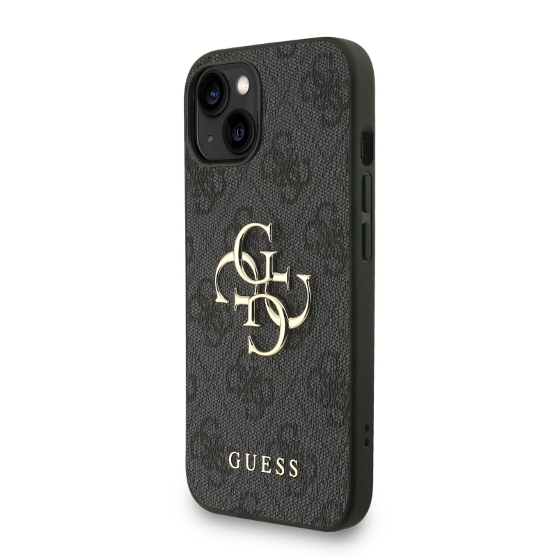 Guess PU 4G Metal Logo Strap Zadný Kryt pre iPhone 15 Black