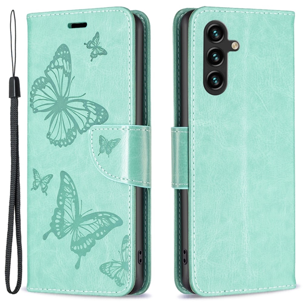 Butterfly knižkové púzdro na Samsung Galaxy A15 4G/5G - modrozelené