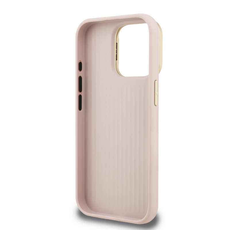 Guess PU Grained 4G Logo Stand Camera Frame Zadný Kryt pre iPhone 15 Pro Pink