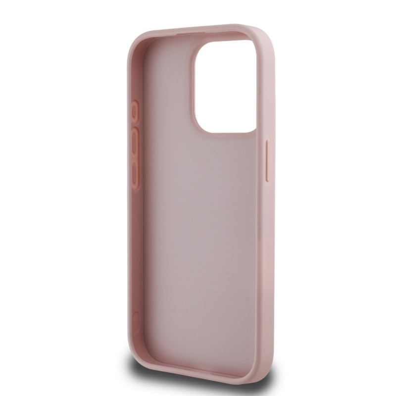 Guess PU zrnitý 4G kovový zadný kryt s logom pre iPhone 15 Pro Max Pink