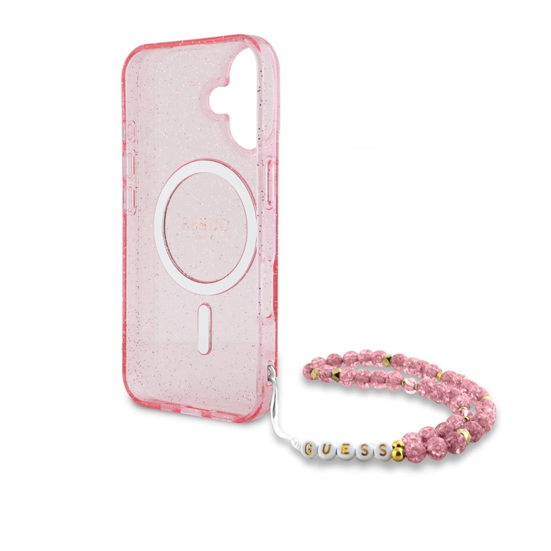 Guess IML Glitter Strap MagSafe zadný kryt pre iPhone 16 Plus Pink