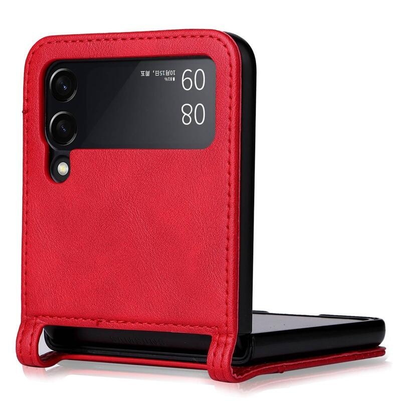 Vintage plastový kryt potiahnutý PU kožou na mobil Samsung Galaxy Z Flip4 5G - červený