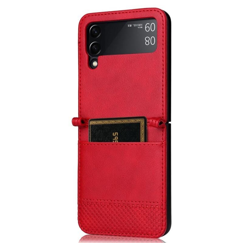 Vintage plastový kryt potiahnutý PU kožou na mobil Samsung Galaxy Z Flip4 5G - červený