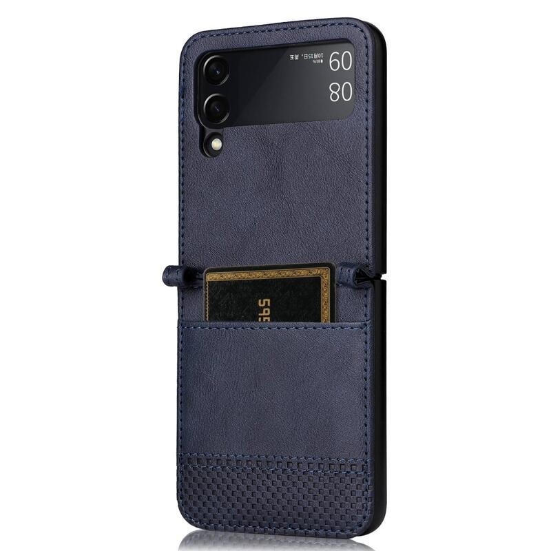 Vintage plastový kryt potiahnutý PU kožou na mobil Samsung Galaxy Z Flip4 5G - modrý