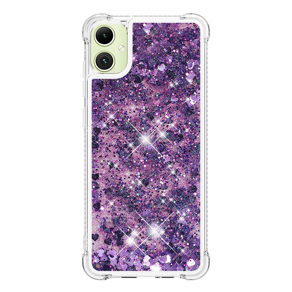 Glitter presýpací gélový obal na Samsung Galaxy A07 4G - tmavofialový/srdiečka