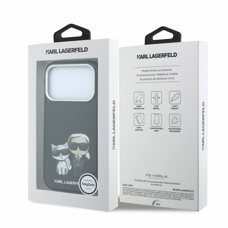 Karl Lagerfeld PU Semi Wrap Smooth Sketch Bodies Magsafe zadný kryt pre iPhone 18 Pro Max, čierny